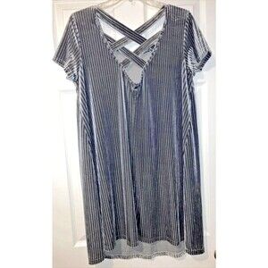 New $98 Large She + Sky Aline SS soft Gray Soft Ribbed Velour Swing Shift Dress